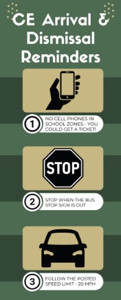 Cell Phone Usage Prohibited in School Zone, Obey Speed Limit and Stop for Buses
